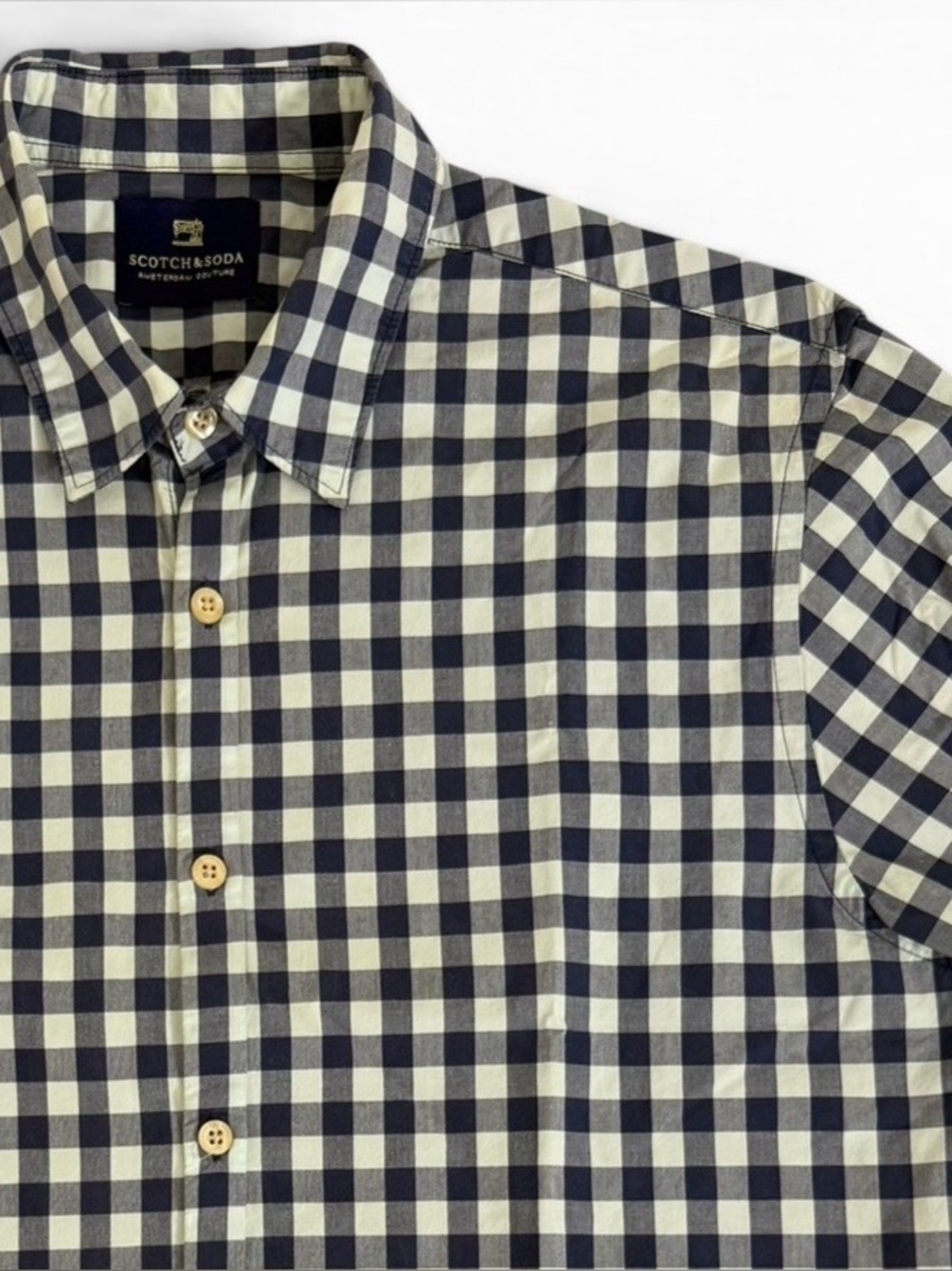 Scotch & Soda Long Sleeve Navy & Green Gingham Button Down Shirt Men’s Medium